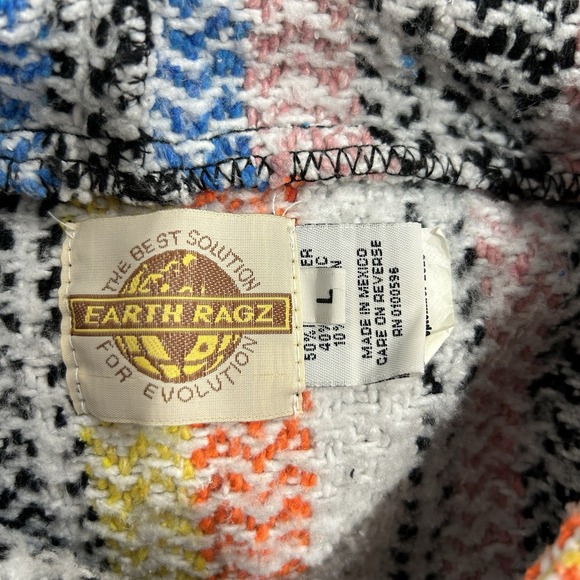 Earth Ragz Large Baja‎ Mexican Blanket Drug Rug Hooded Pullover Poncho, Rainbow - Picture 6 of 8